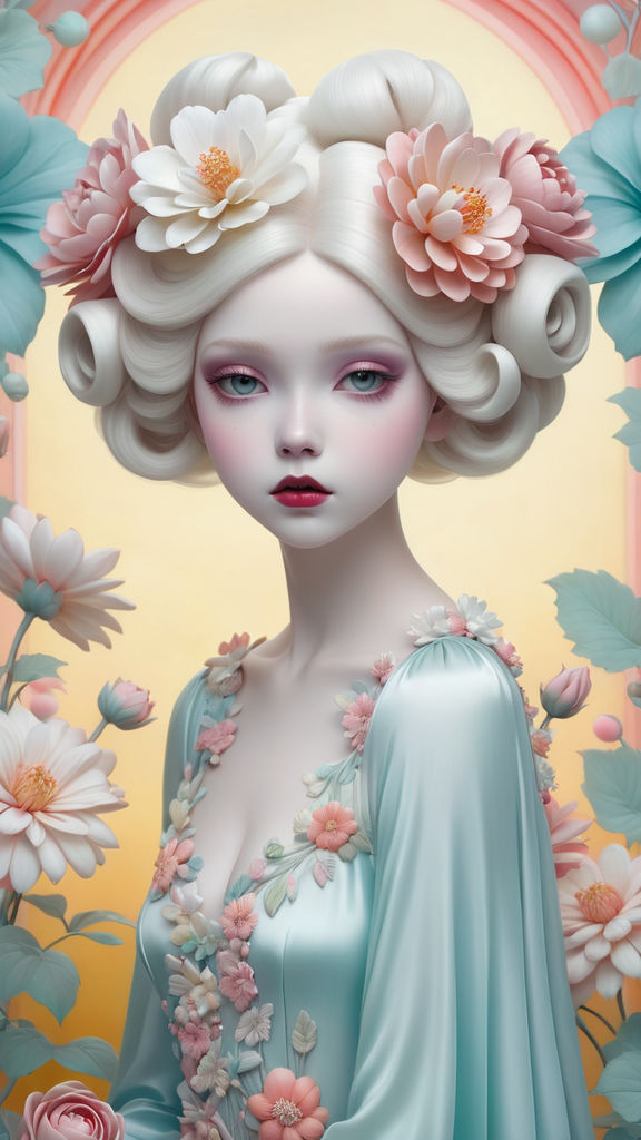 Porcelain girl with flower hair by Monique Moro - Playground