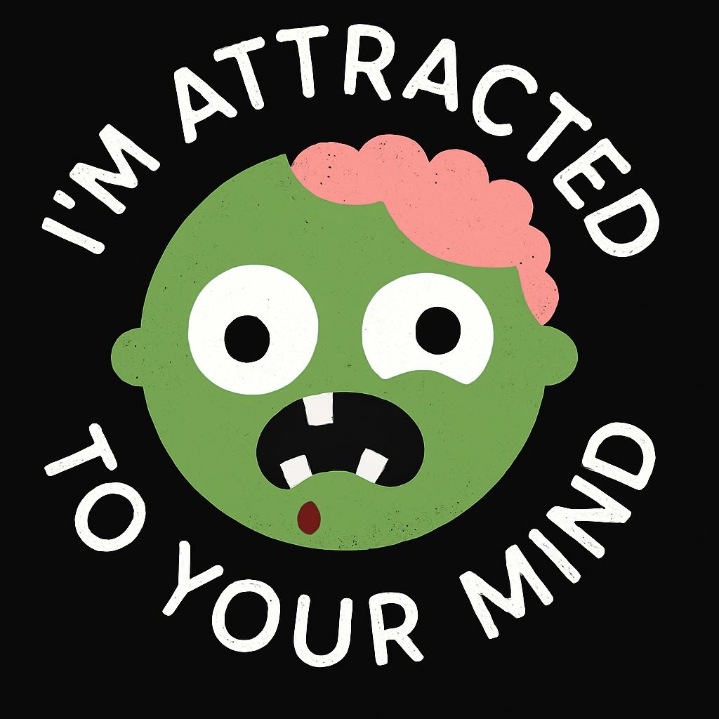 Playful Zombie Face with Quirky Text Cartoon T-Shirt
