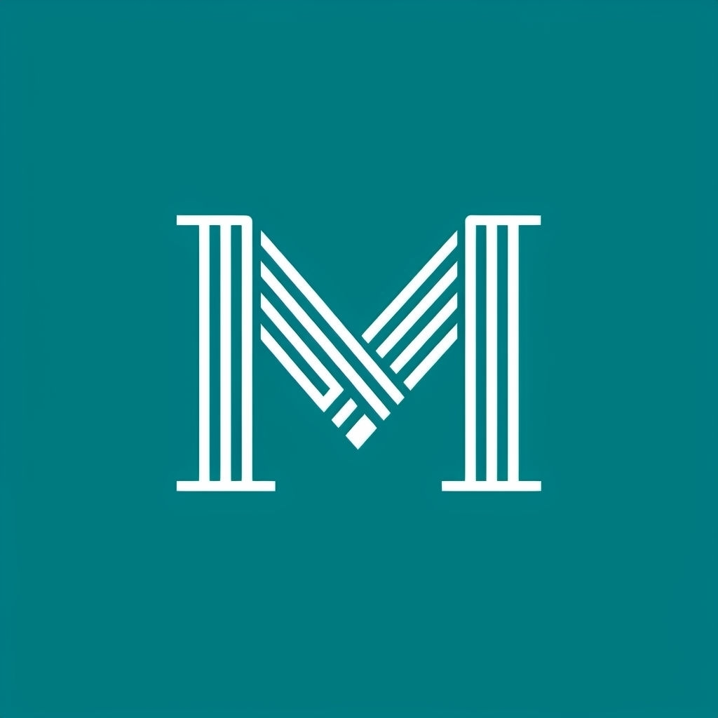 Intertwined Yarn M Monogram Logo Design on Teal Background Monogram