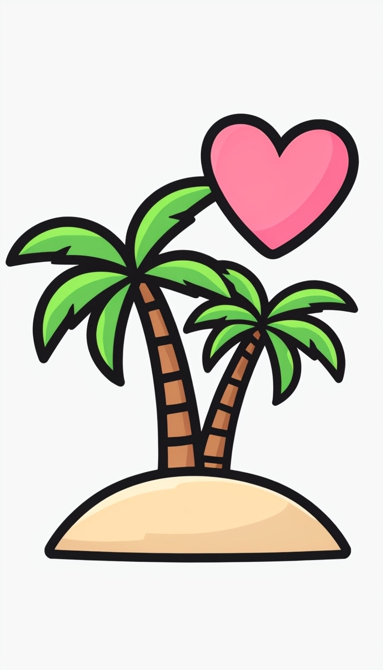 Tropical Paradise Palm Trees with Heart Cartoon Phone Case Cover
