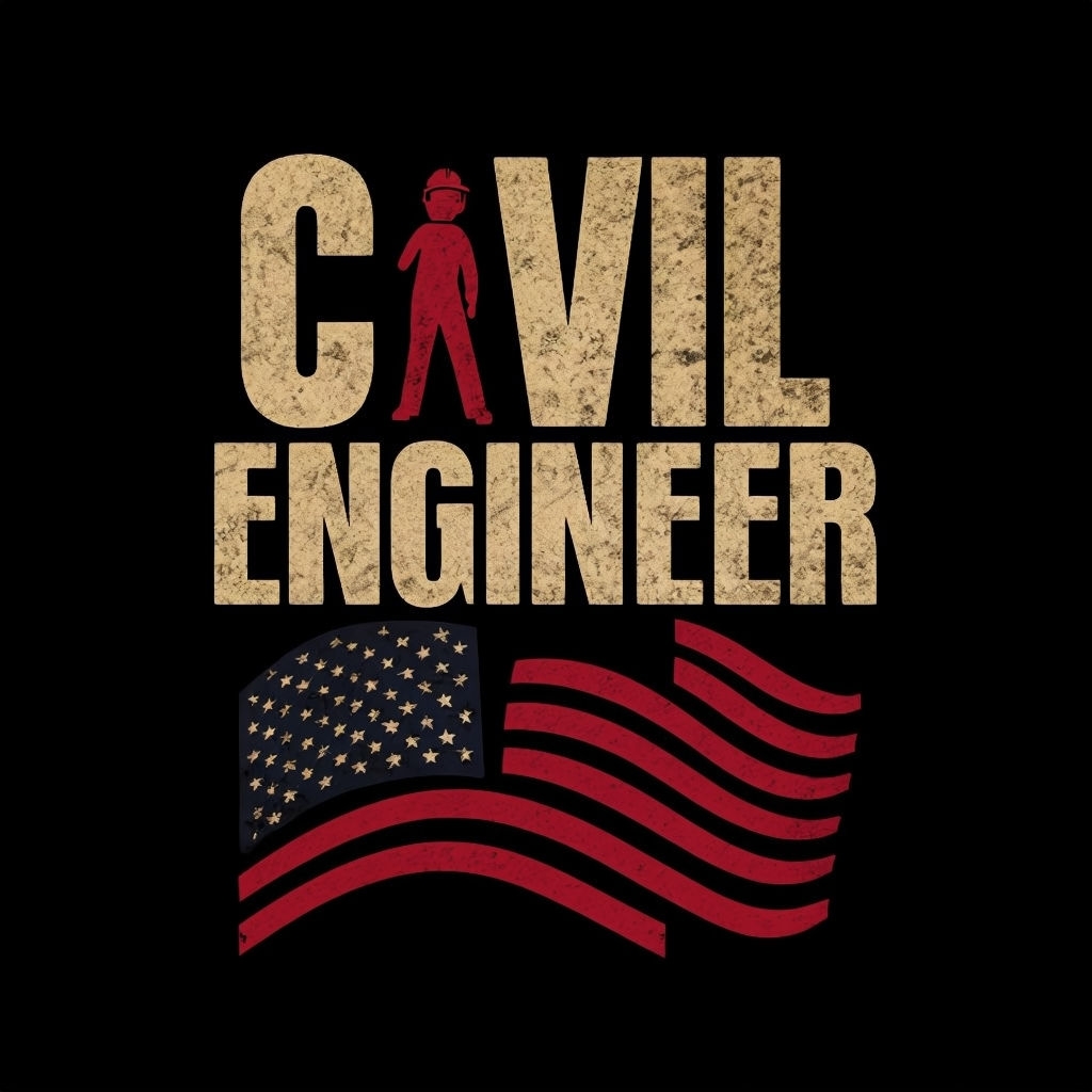 Civil Engineer Distressed Text with Hard Hat and Flag T-Shirt