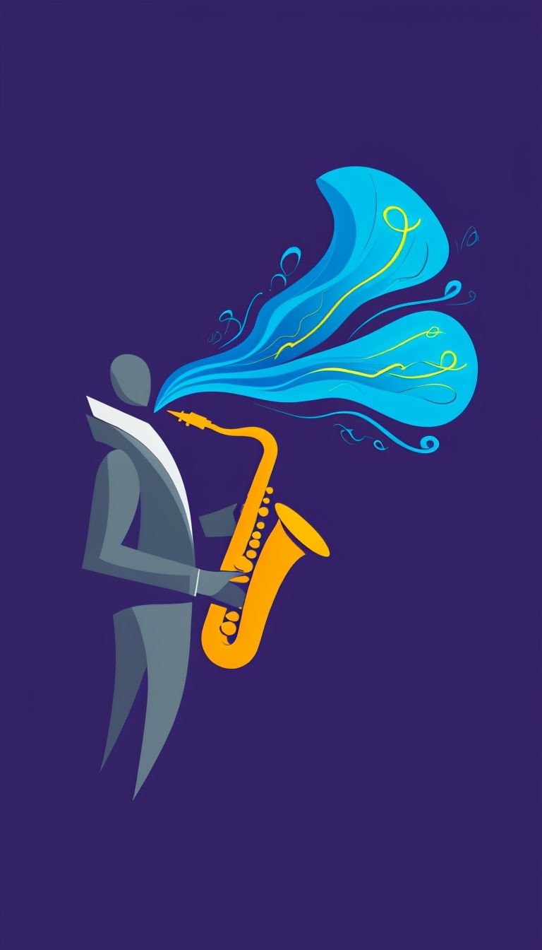 Stylized Musician Playing Saxophone on Deep Indigo Background Mobile Wallpaper