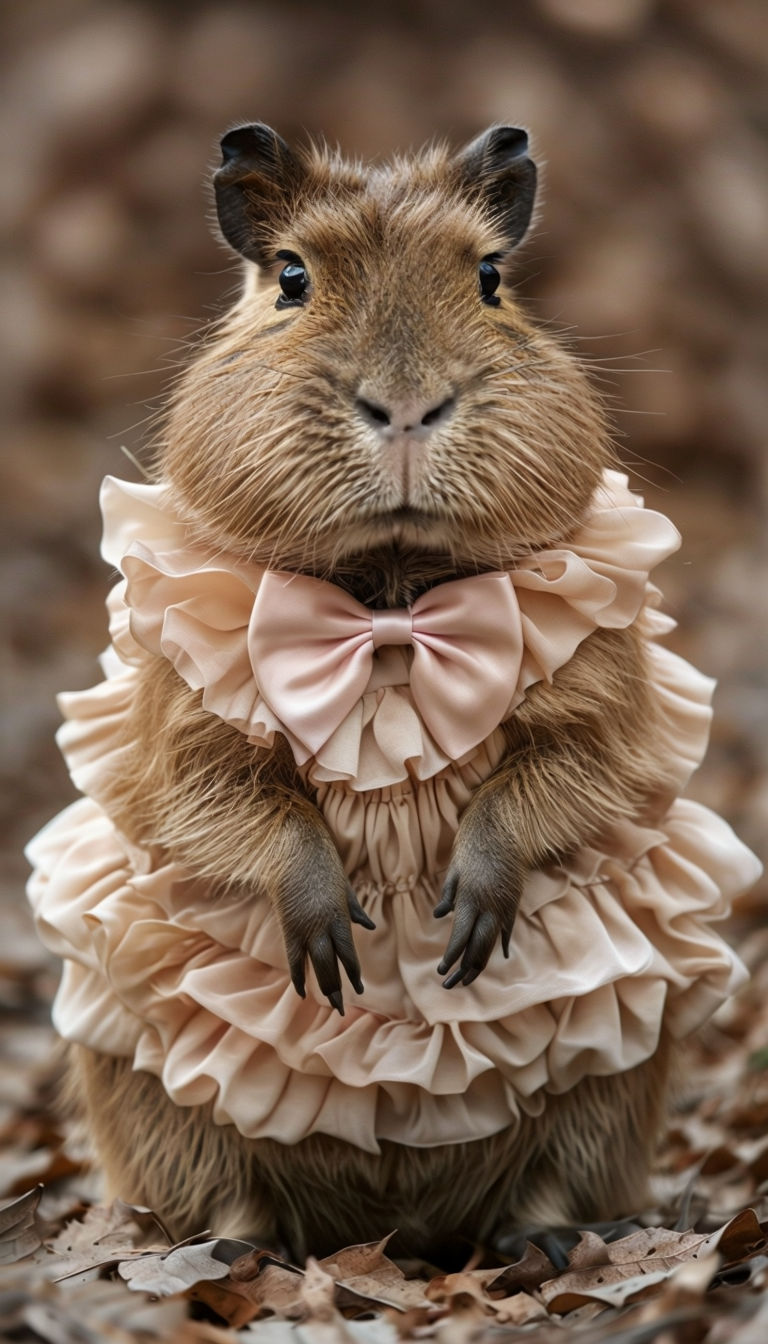 Adorable Capybara in a Frilly Pink Dress Cute Art