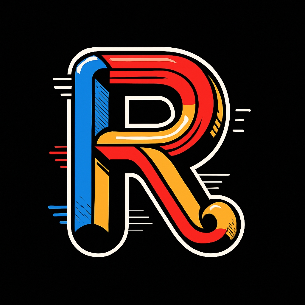 Vibrant Dynamic Letter R Illustration on Black Background Monogram