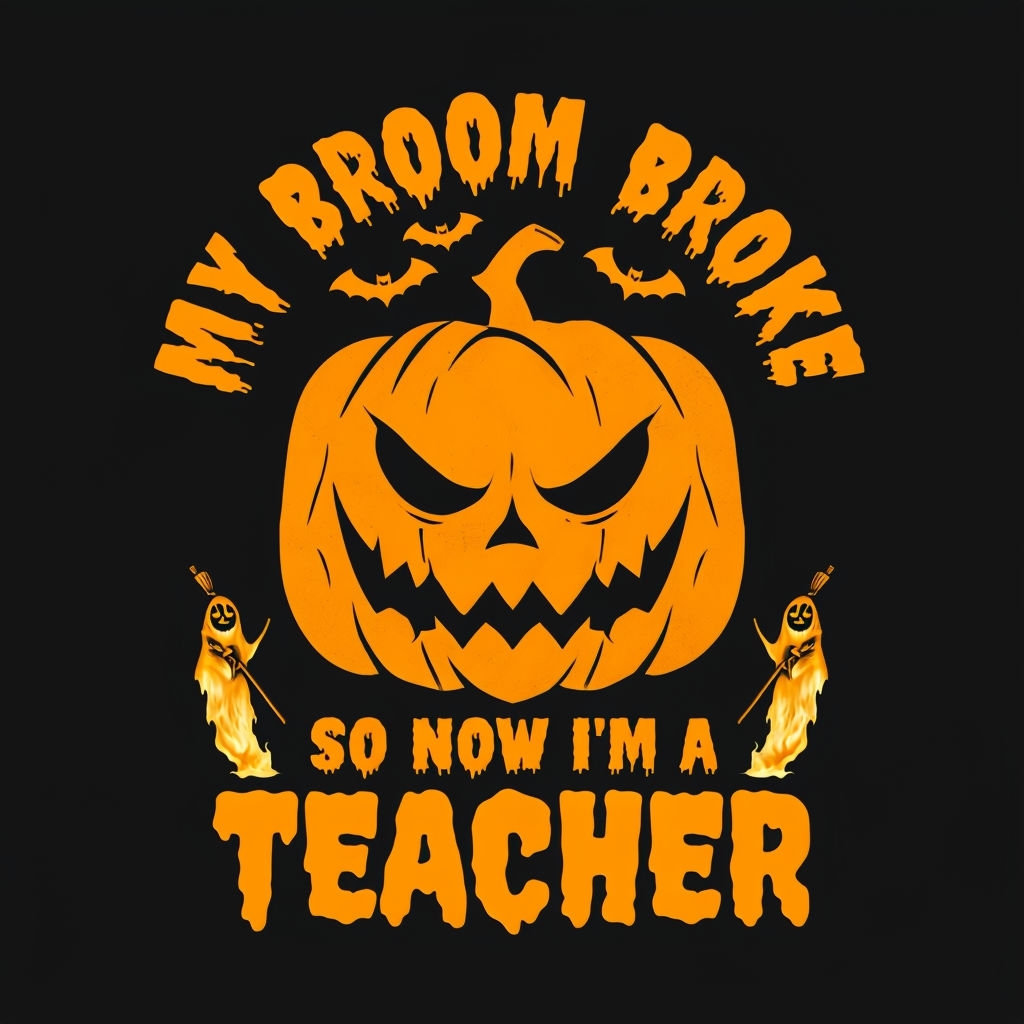 Spooky Halloween Pumpkin with Bats and Teacher Quote T-Shirt