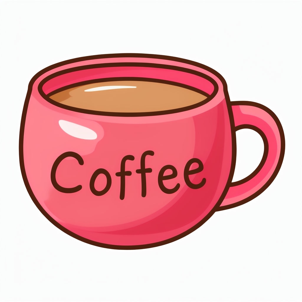 Cute Pink Coffee Cup Cartoon Illustration Sticker