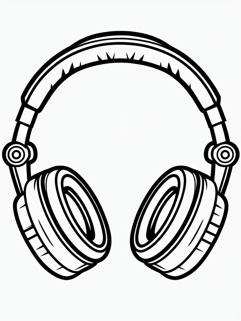 Minimalist Line Drawing of Over-Ear Headphones Coloring Book Page