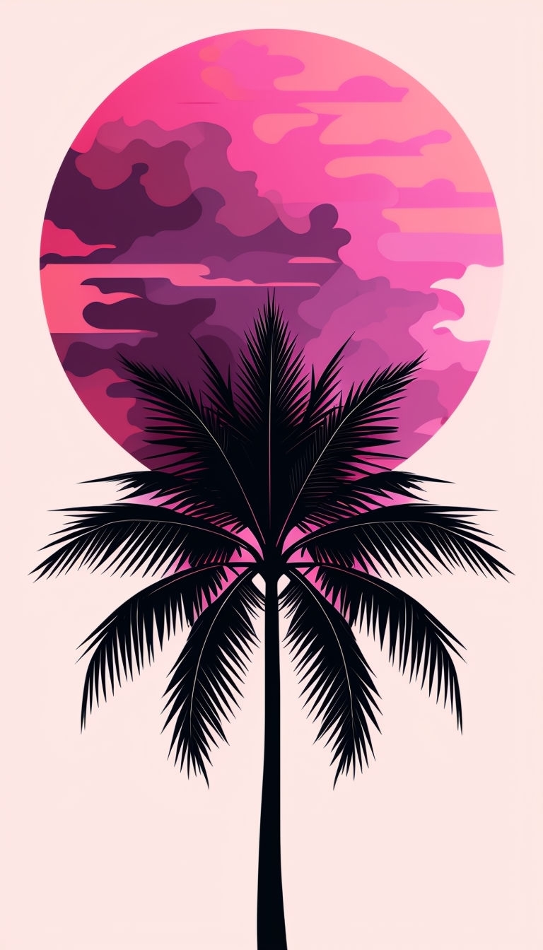 Black Palm Tree with Vibrant Gradient Sun Minimalist Design Phone Case Cover