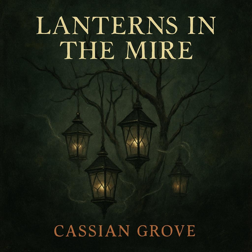 Lanterns in the Mire Dark Eerie Forest Illustration for Spotify Album Cover