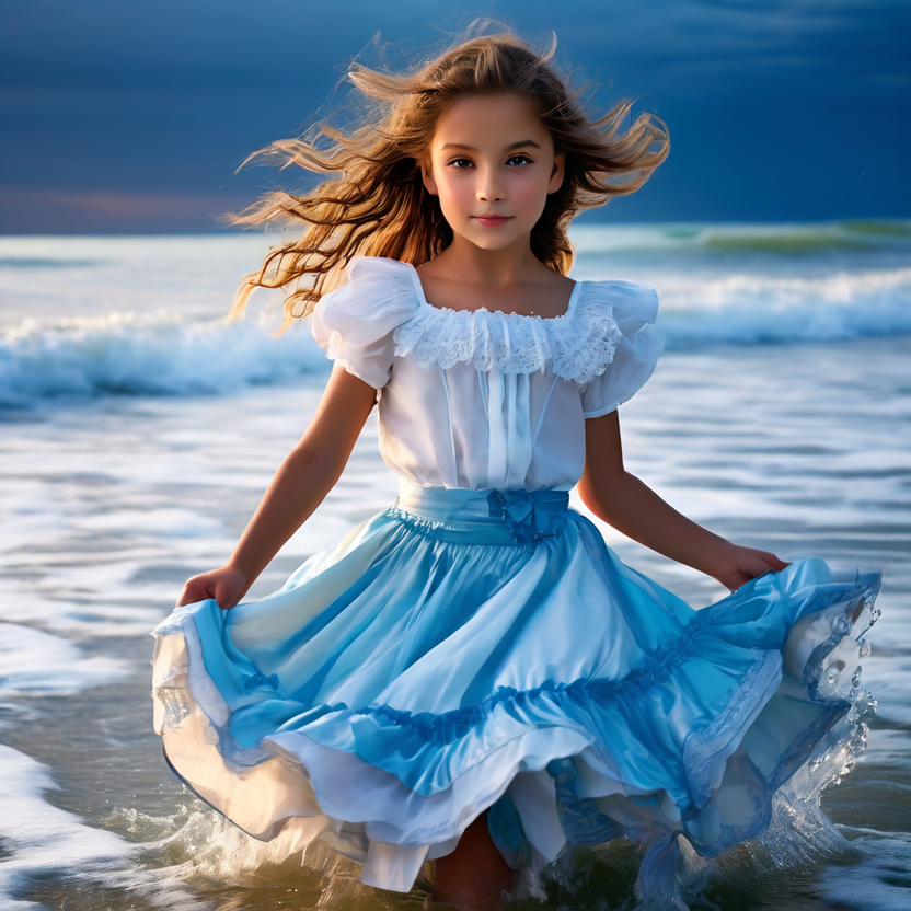 10 yo in a white silk fancy frilly victorian blouse with a s... by ...