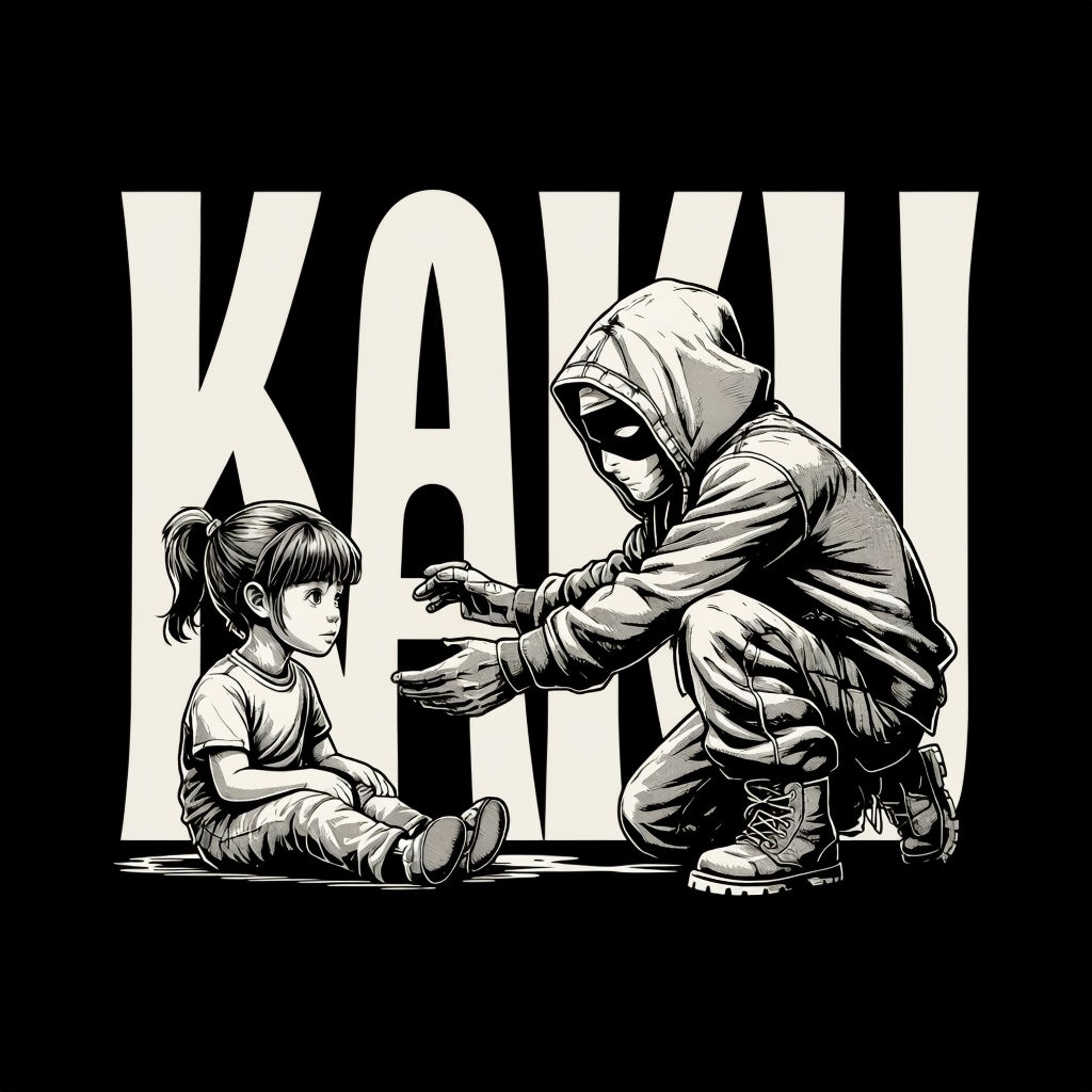 KAKU Bold Black and White Graphic T-Shirt Design