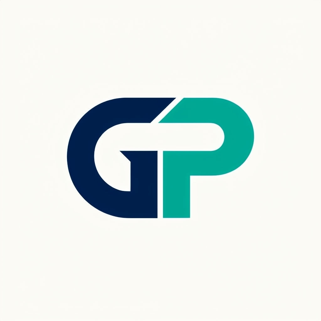 Modern Geometric GP Logo Design in Navy Blue and Teal Colors Logo