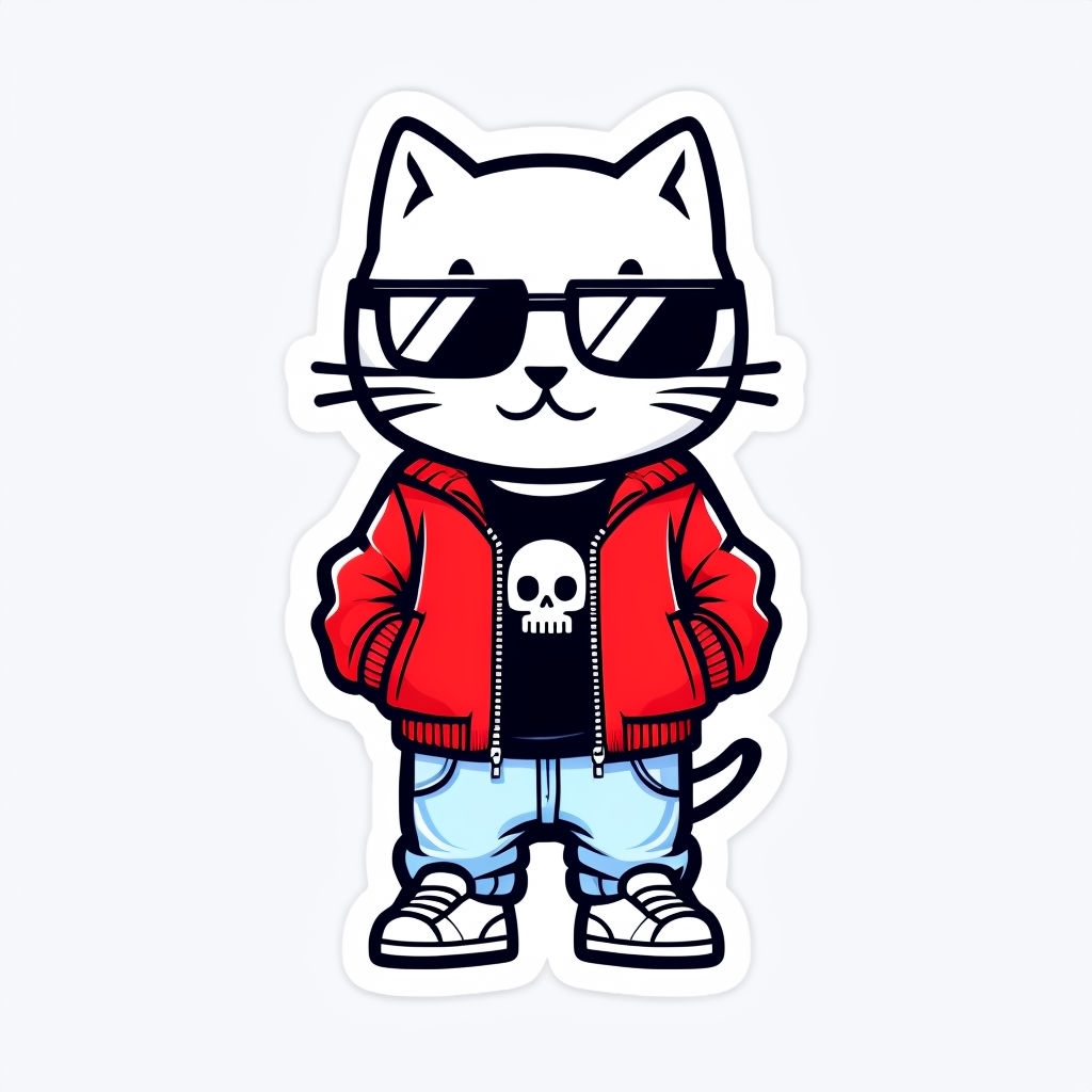 Cool Cartoon Cat Character in Stylish Outfit Sticker