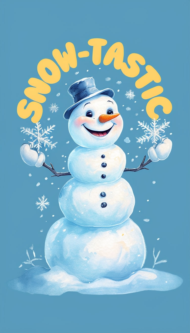 Merry Snowman with Sparkling Snowflakes T-Shirt