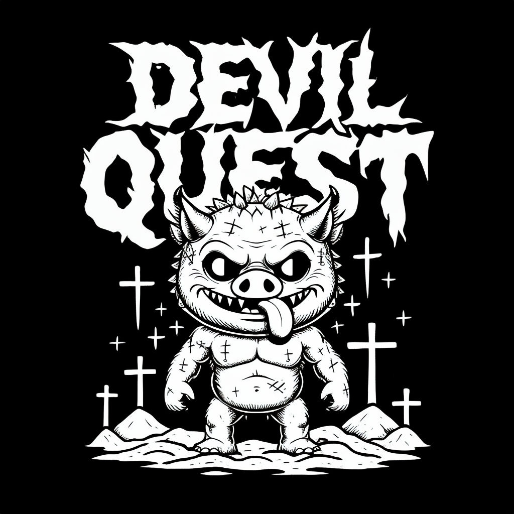 Evil Demonic Character with Devil Quest Text T-Shirt