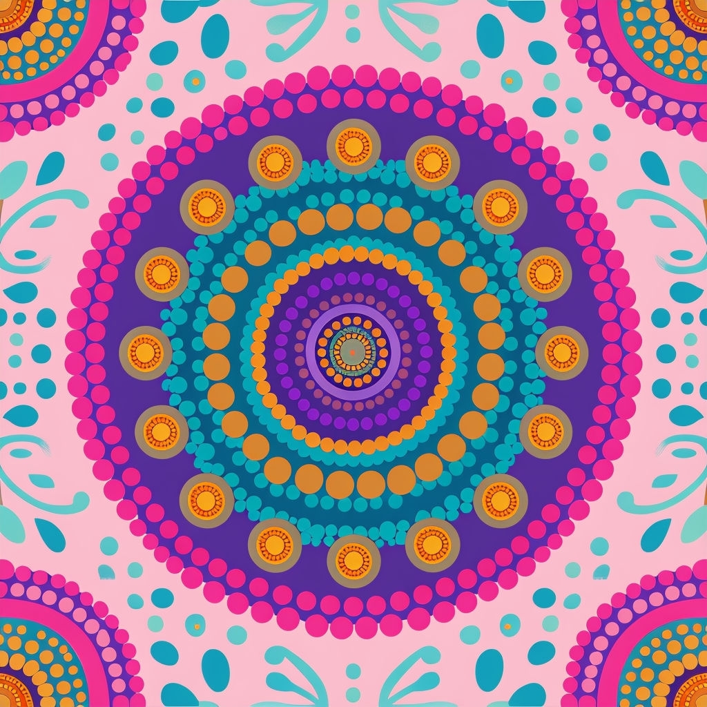 Vibrant Aboriginal Mandala Dot Pattern Design Seamless Pattern