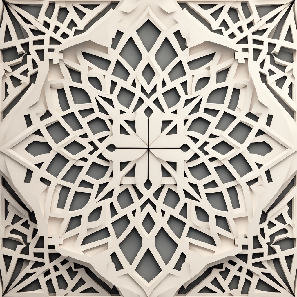 Intricate Symmetrical Geometric Pattern in Ivory and Gray Seamless Pattern