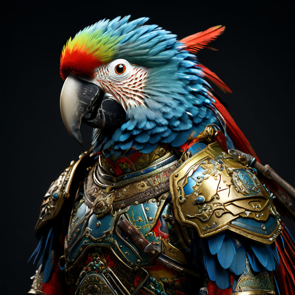 Smart and bulky human-like parrot in medieval armour by Alina - Playground