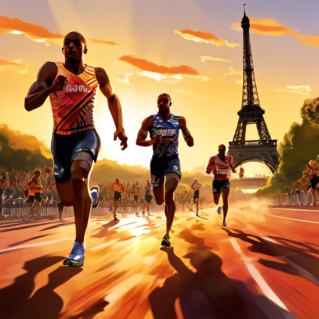 Athletes in dynamic poses mid-stride during the 2024 Paris O... by 1C ...