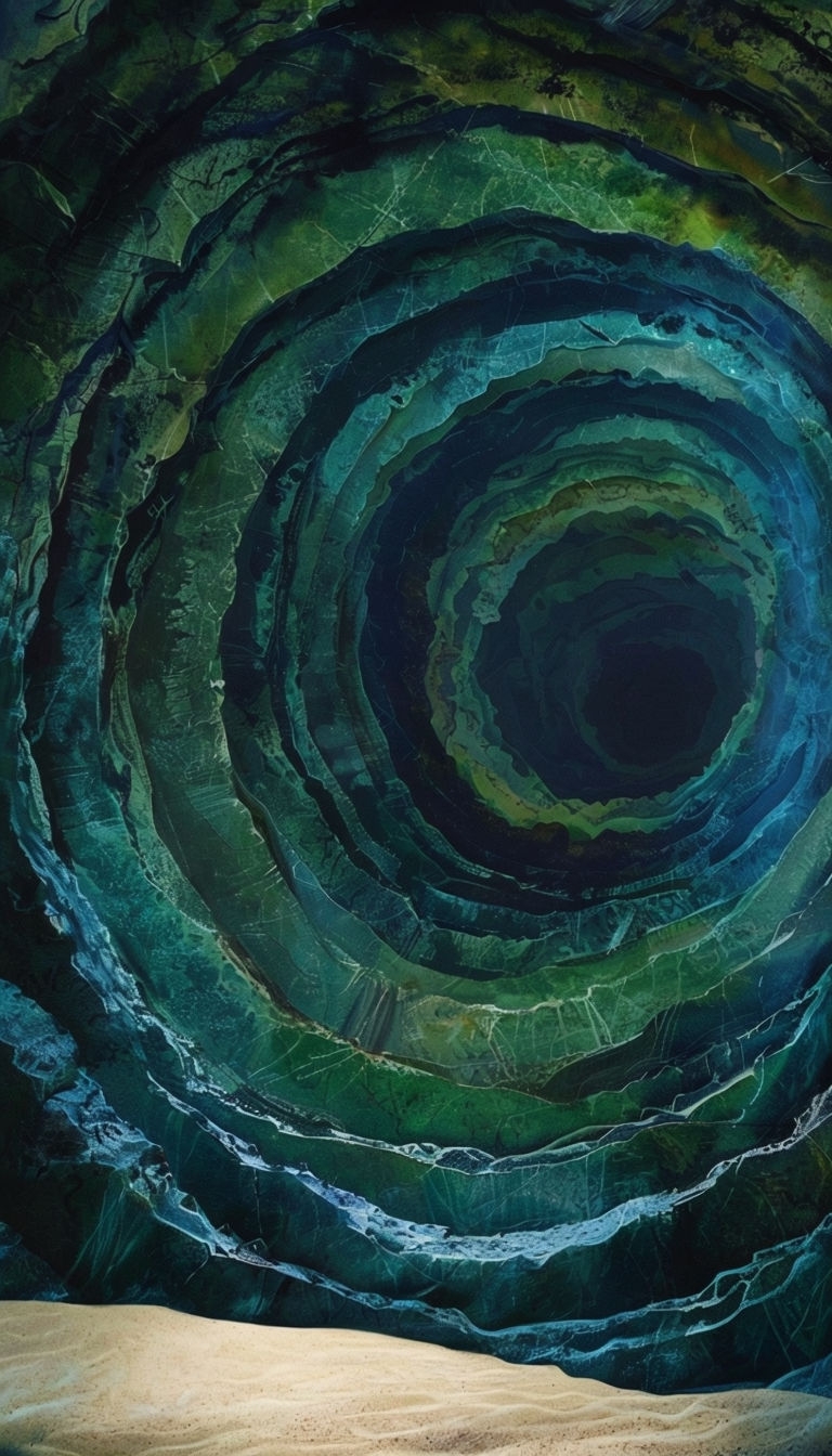 Mystical Anime Underground Cave with Layered Rock Formations Mobile Wallpaper