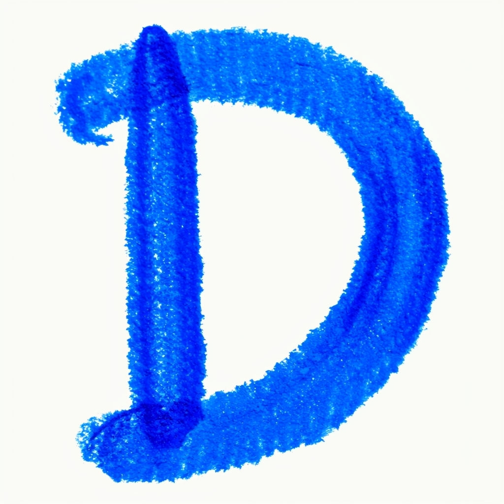 Bright Blue Crayon Letter D Art on White Background Monogram