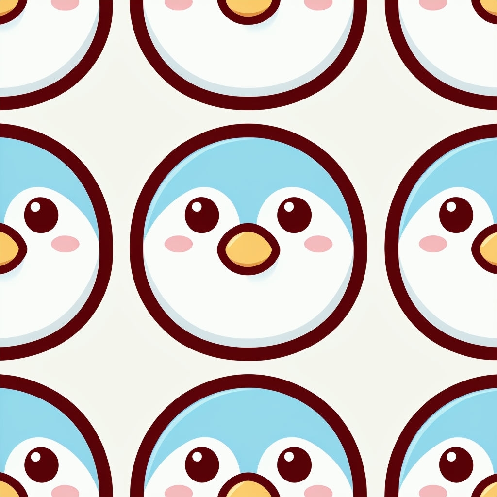 Cheerful Cartoon Penguin Face Seamless Pattern Design