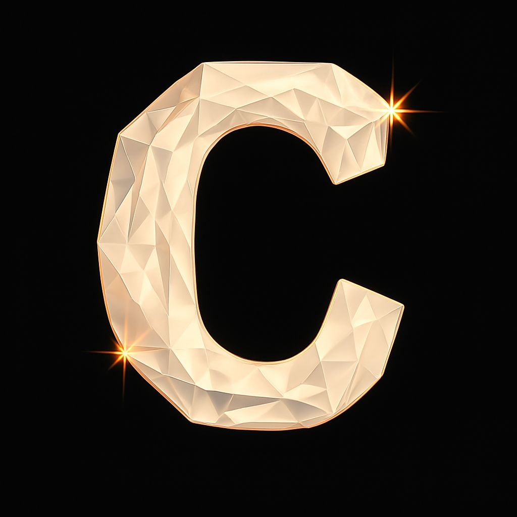 Stylized Golden Letter C with Geometric Facets Artwork Monogram