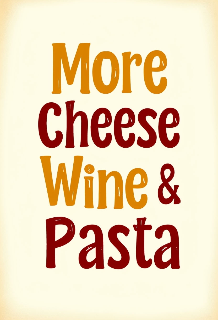 More Cheese Wine & Pasta Colorful Typography Poster