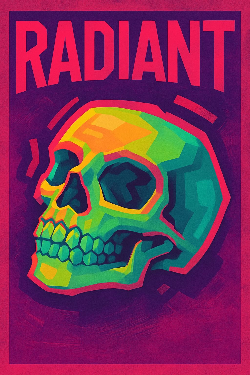 Vibrant Geometric Skull Illustration with Neon Accents Poster