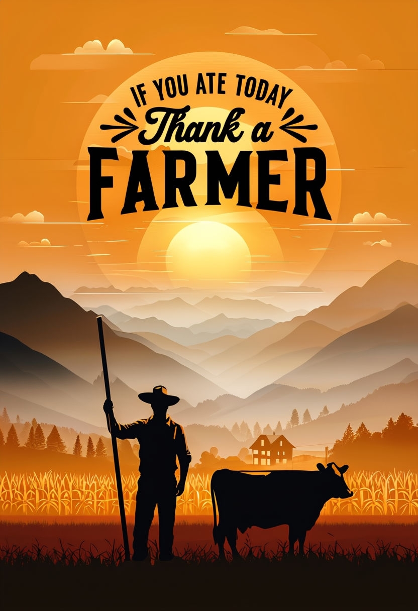 Thank a Farmer Rustic Sunset Illustration Poster