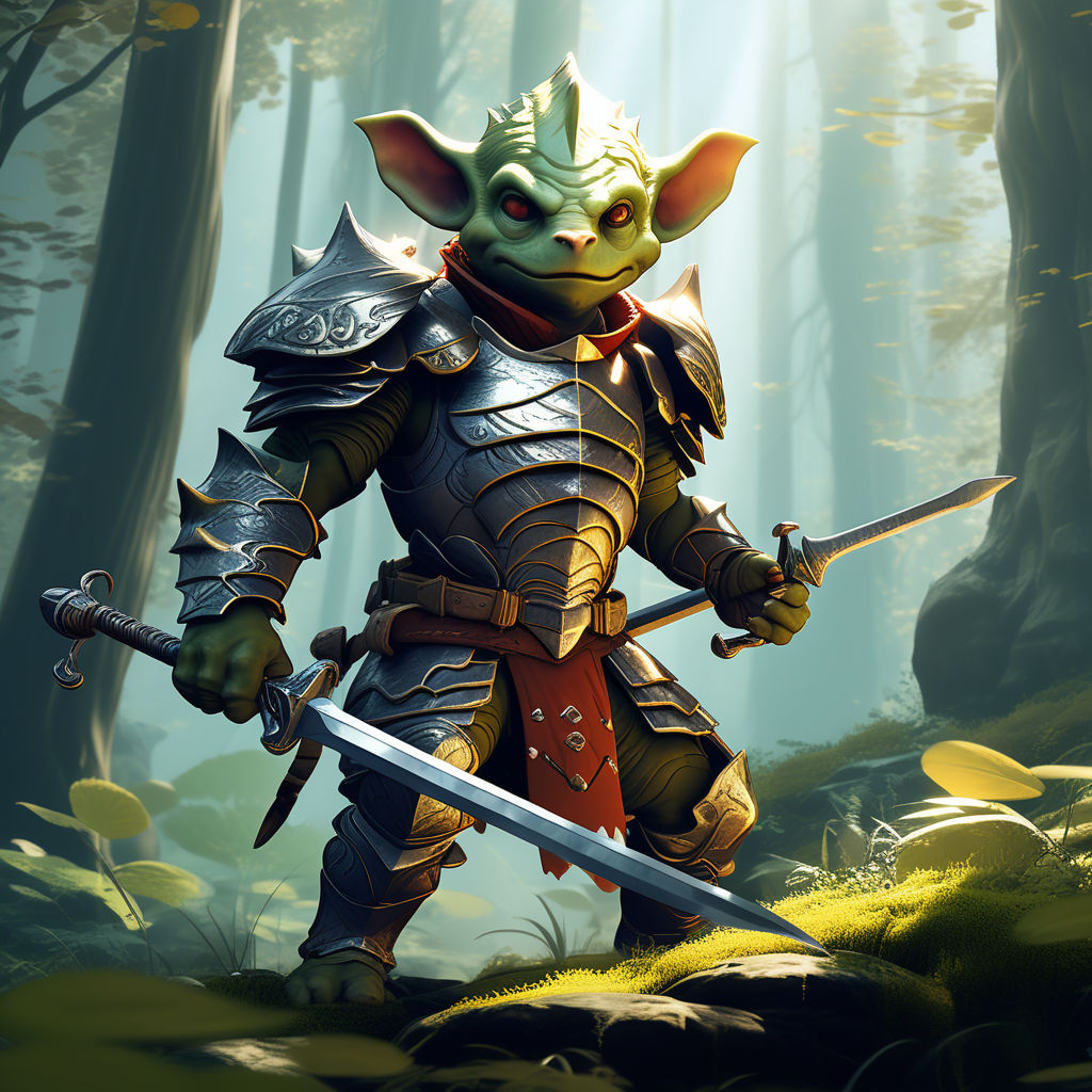 A fantasy art style Goblin wearing full plate armour and a r... by Tom ...