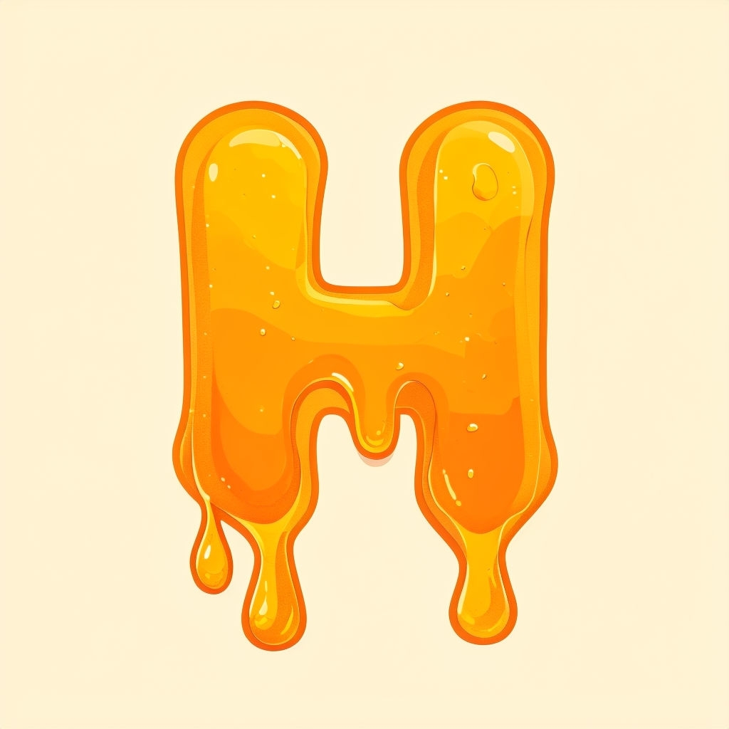 Glossy Honey Letter H Cartoon Illustration Monogram