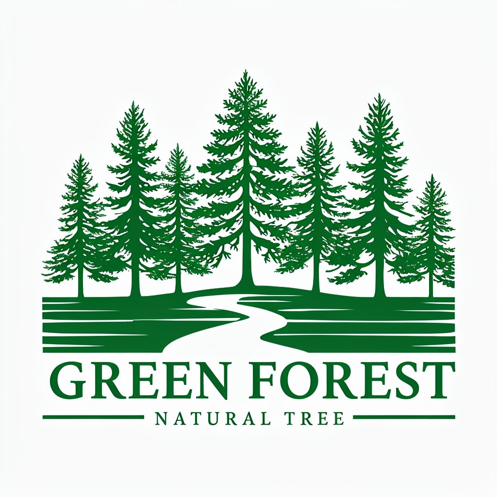 Minimalist Green Forest Logo with Trees and Stream Design