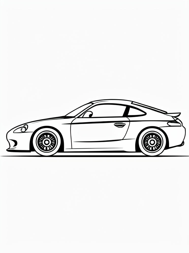 Sleek Modern Sports Car Line Art Illustration Coloring Book Pages
