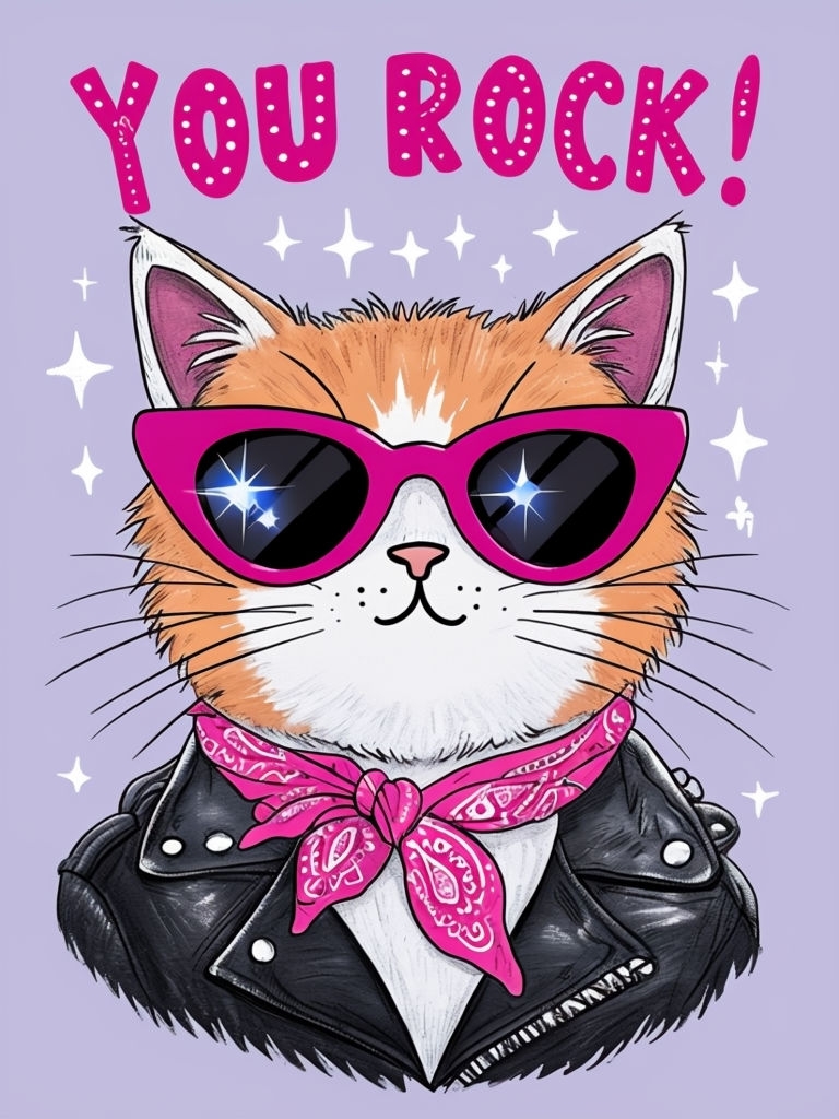 Cheerful Orange Tabby Cat with Sunglasses and YOU ROCK! Poster