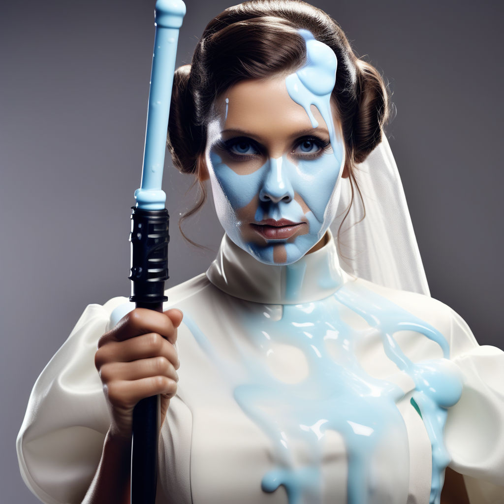 Princess Leia with translucent cream dripping off face and h... by