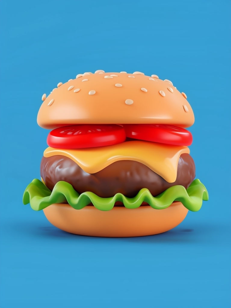 Stylized 3D Hamburger Illustration on Blue Background Art
