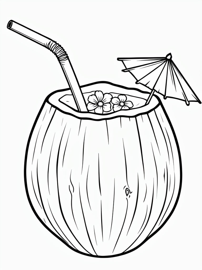 Minimalist Coconut Drink Illustration for Relaxing Coloring Book Pages