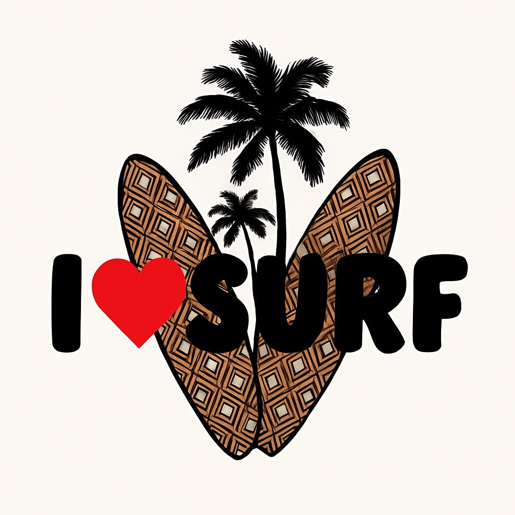 Vibrant Heart-Shaped Surfboards with Palm Trees Sticker