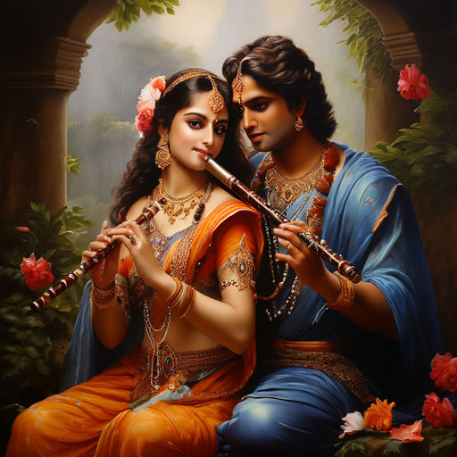 Lord krishna with radha with flute by anandaramesh ira - Playground