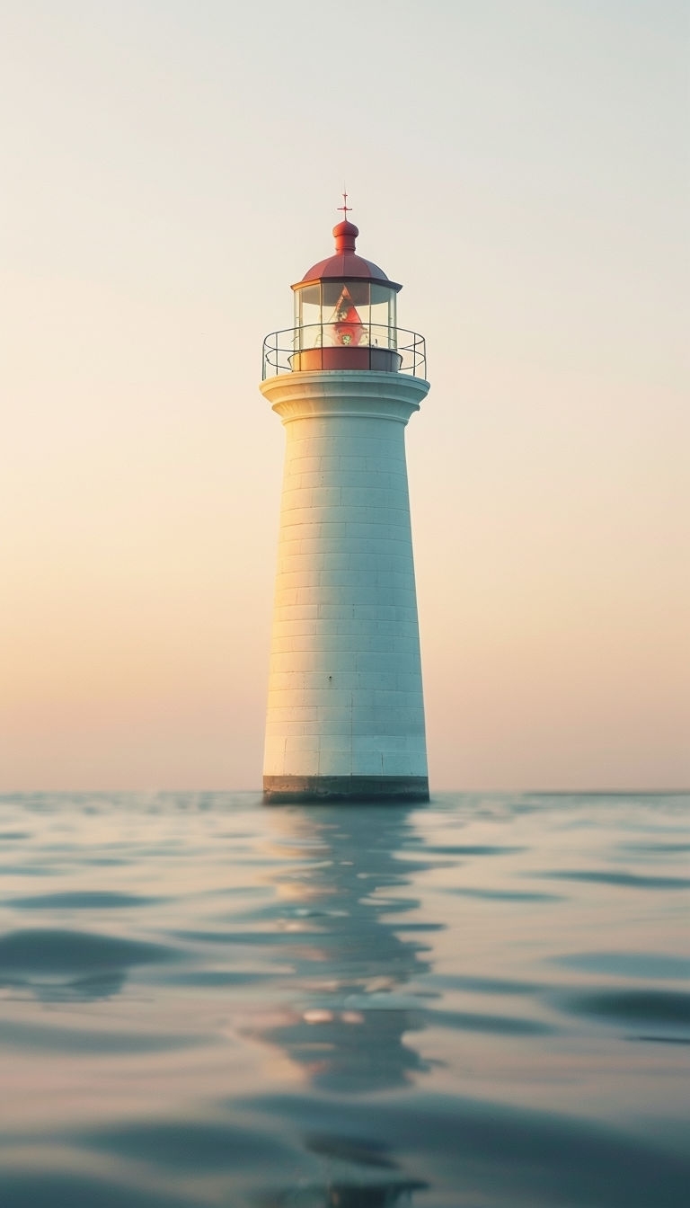 Tranquil Lighthouse Reflection at Sunrise Coastal Scene Mobile Wallpaper