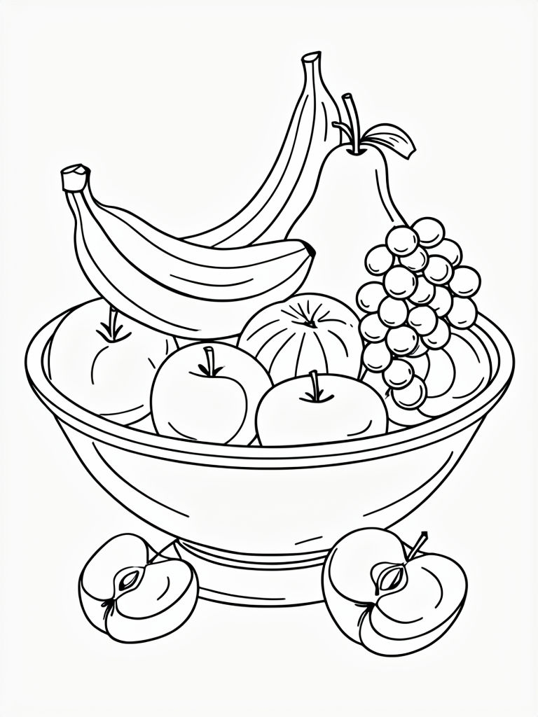 Fruit Bowl Line Drawing for Coloring Book Pages