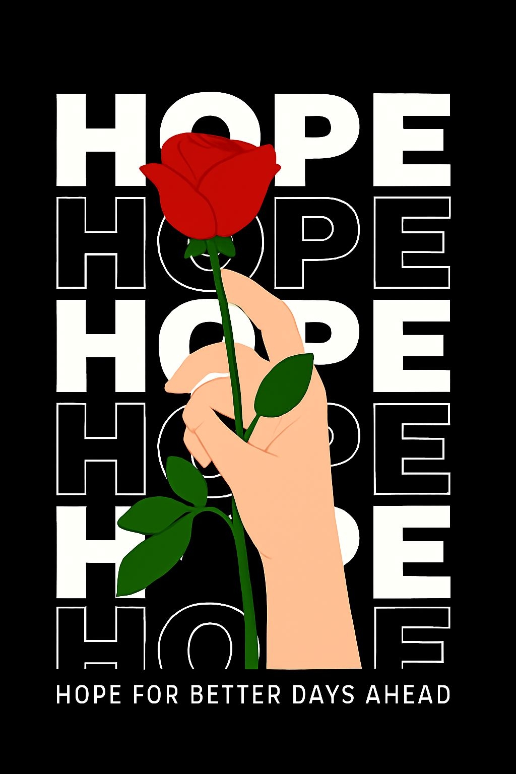 Vibrant Red Rose with Hope Text Modern Illustration T-Shirt