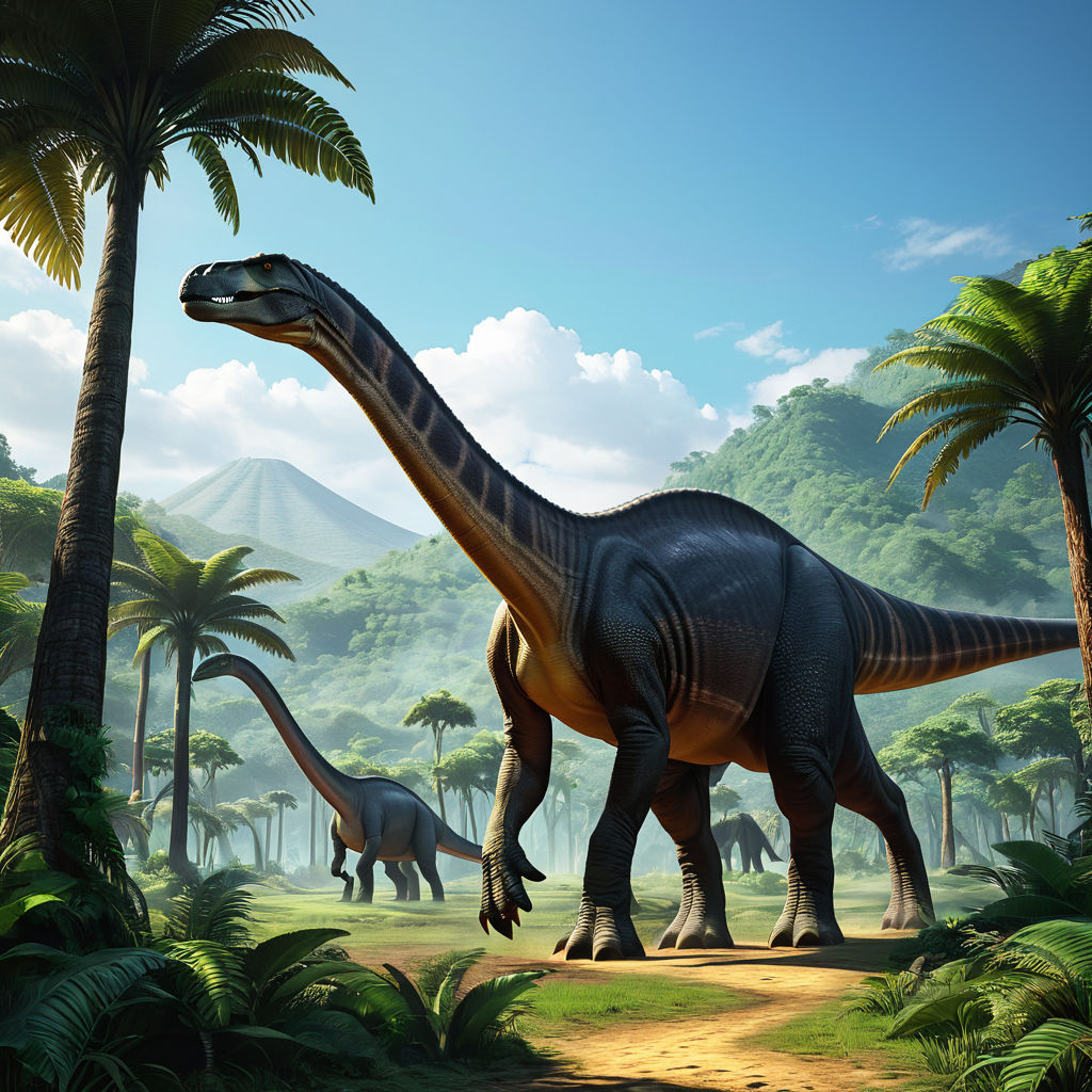 Einen brachiosaurus. Der Schwanz des Sauriers steht im Fokus... by