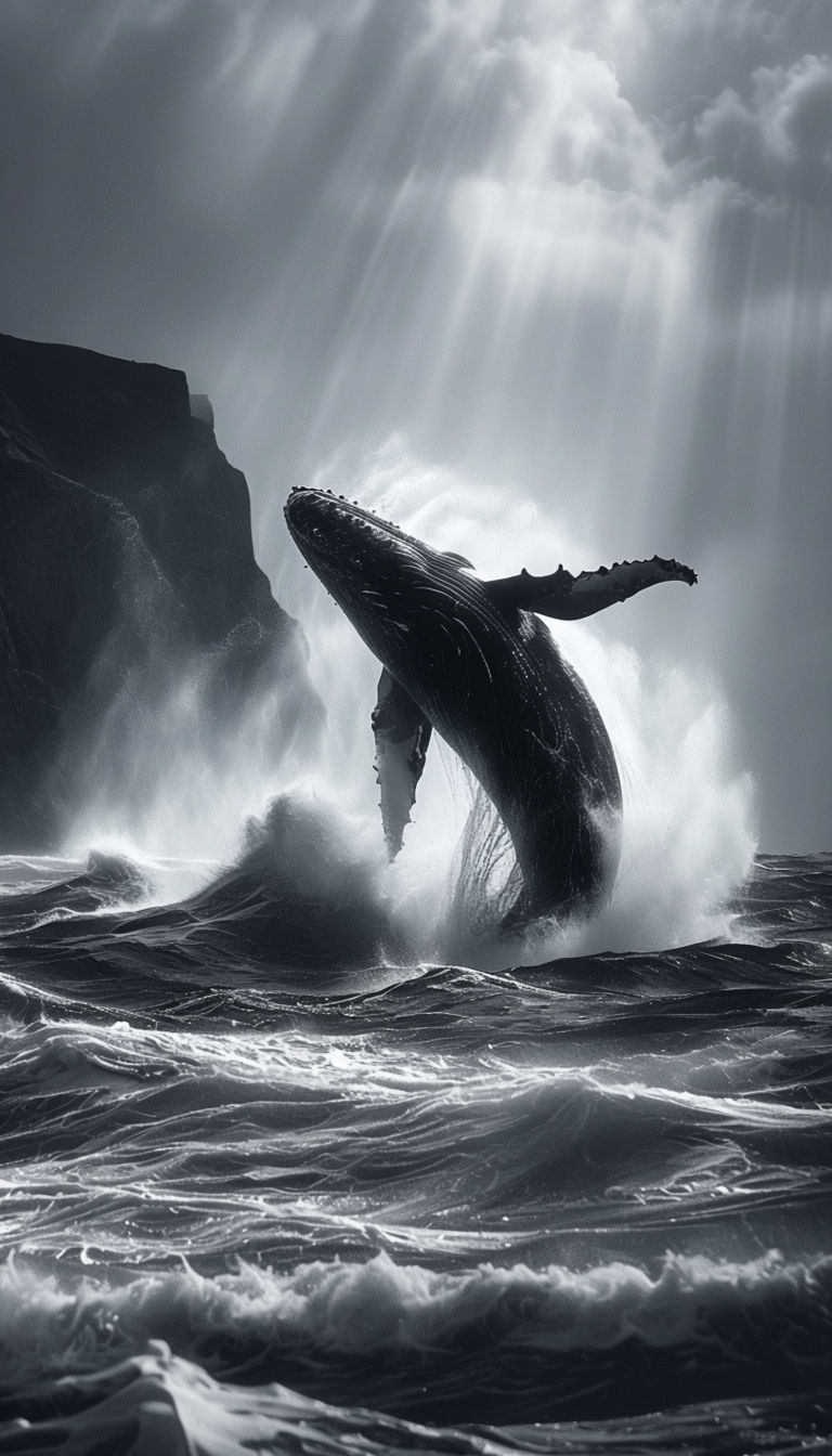 Dramatic Black and White Breaching Whale Photograph Mobile Wallpaper