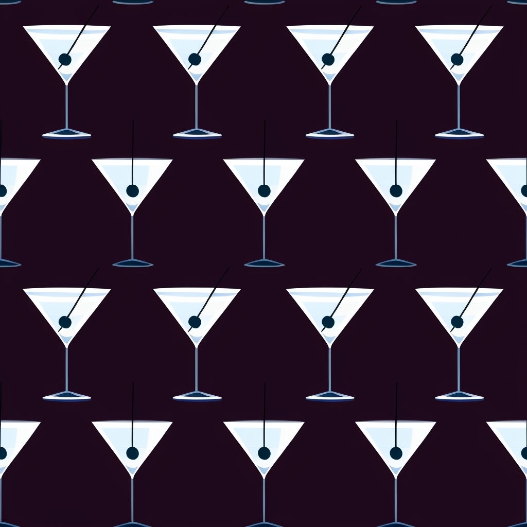 Elegant Martini Glasses Seamless Pattern on Deep Maroon Background