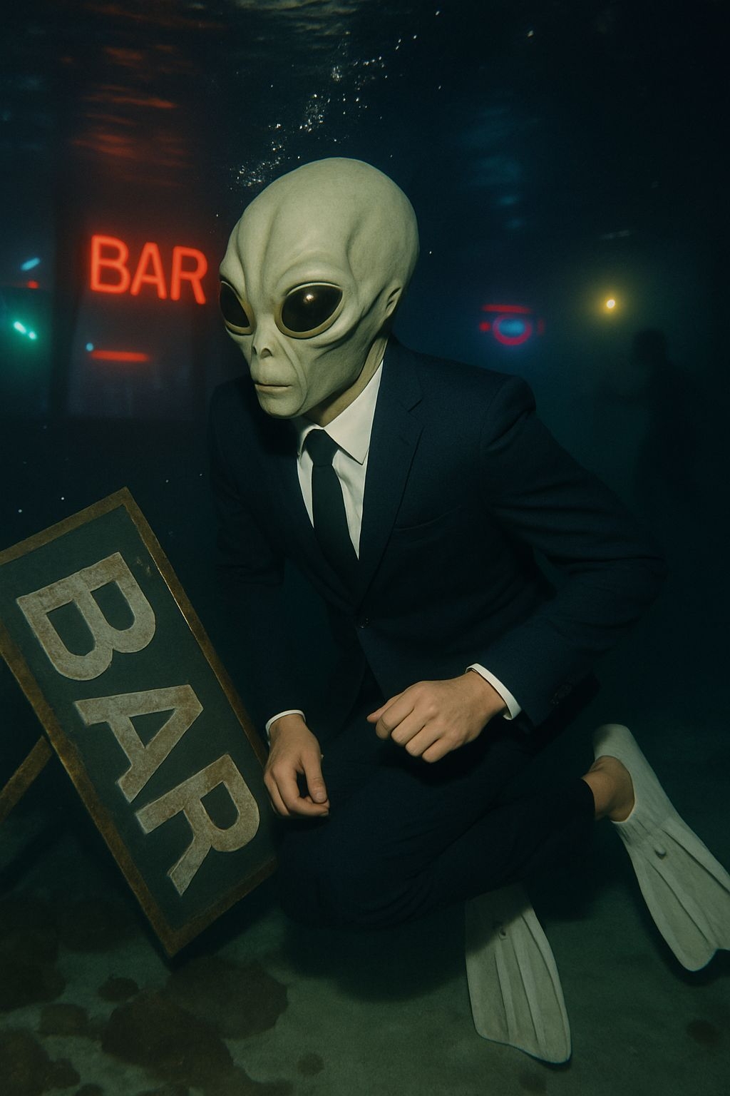 Surreal Underwater Scene with Alien Mask Individual Art