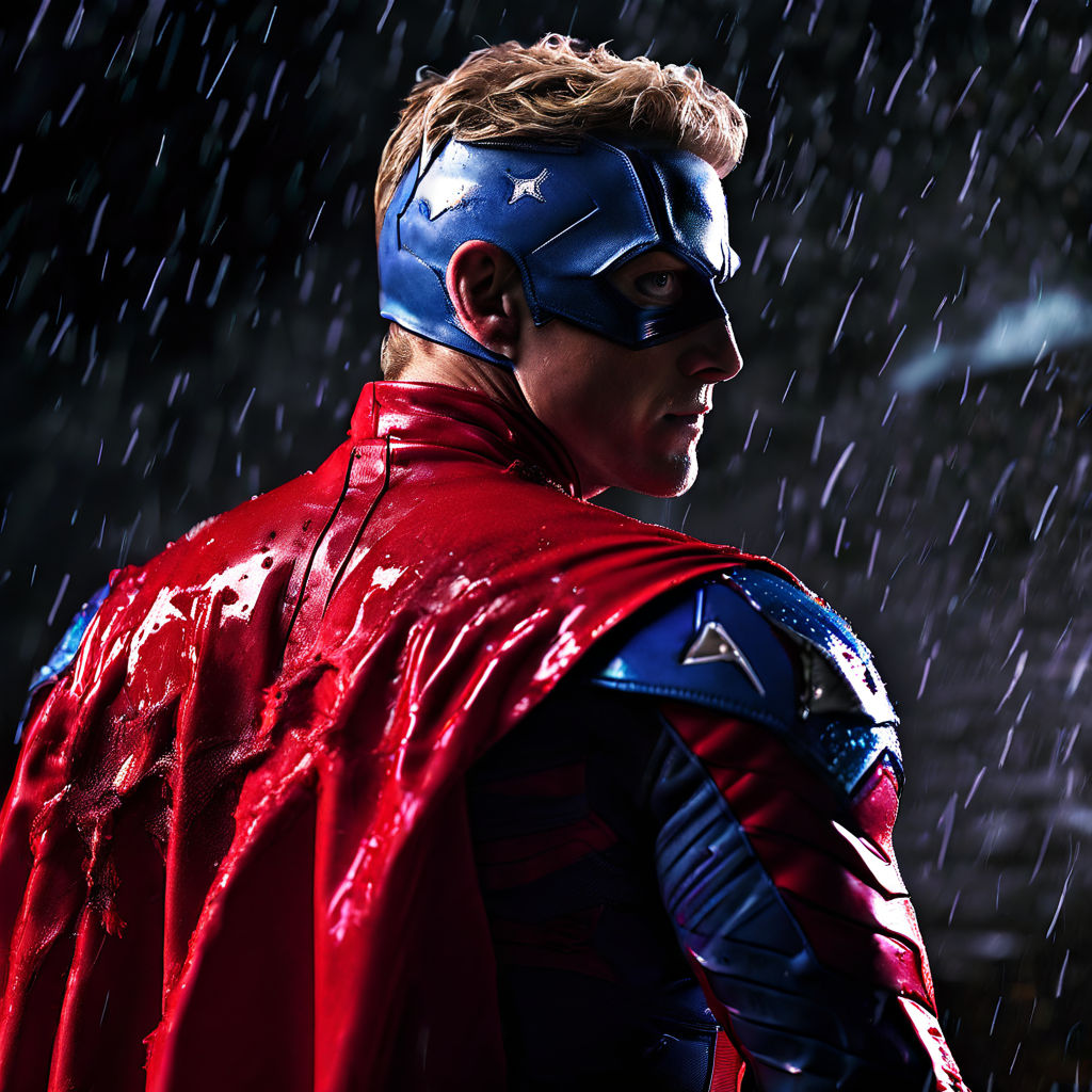 Film still of a back shot homelander a blonde guy in a red a... by jake ...