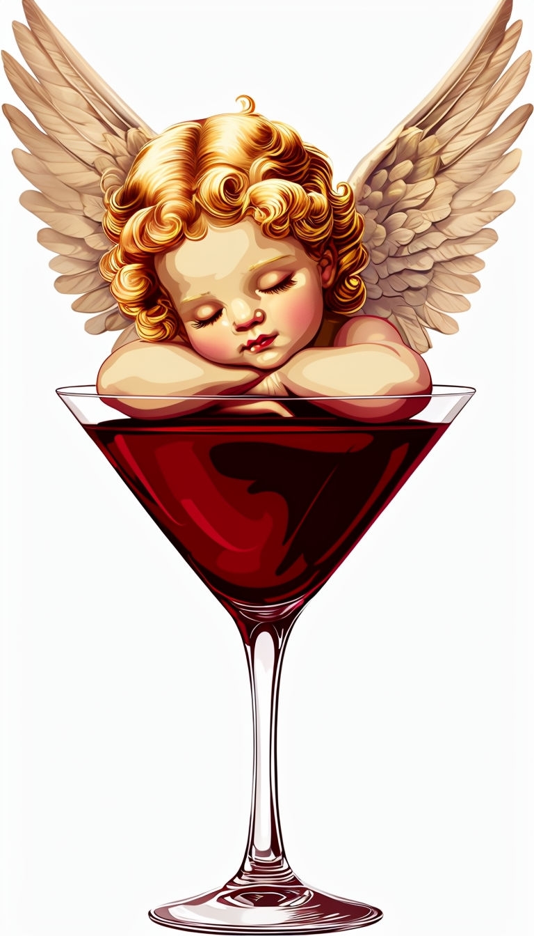 Whimsical Cherub Angel with Martini Glass T-Shirt