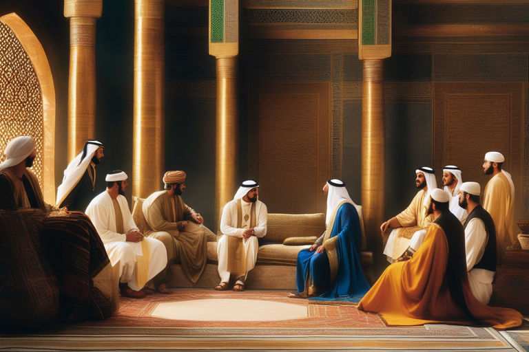 An Arab prince from a very ancient era sits on his throne an... by ...